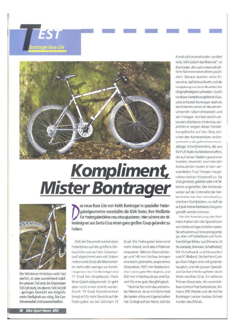 Bontrager 1993 catalog cover
