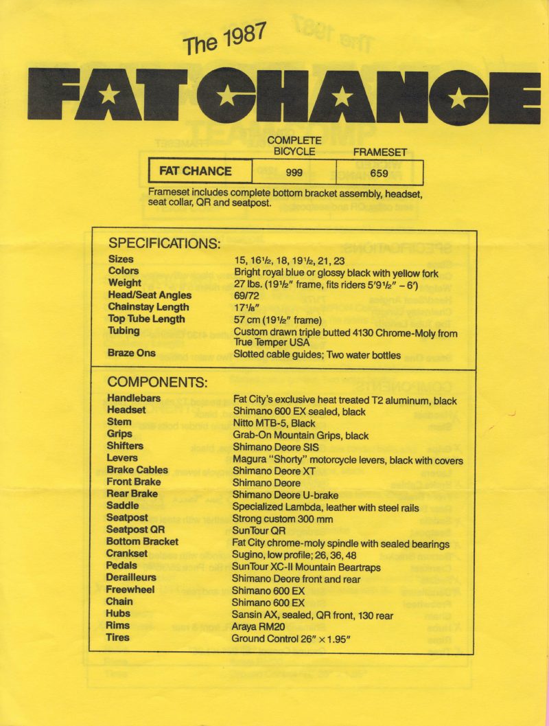 Fat Chance 1987 catalog cover