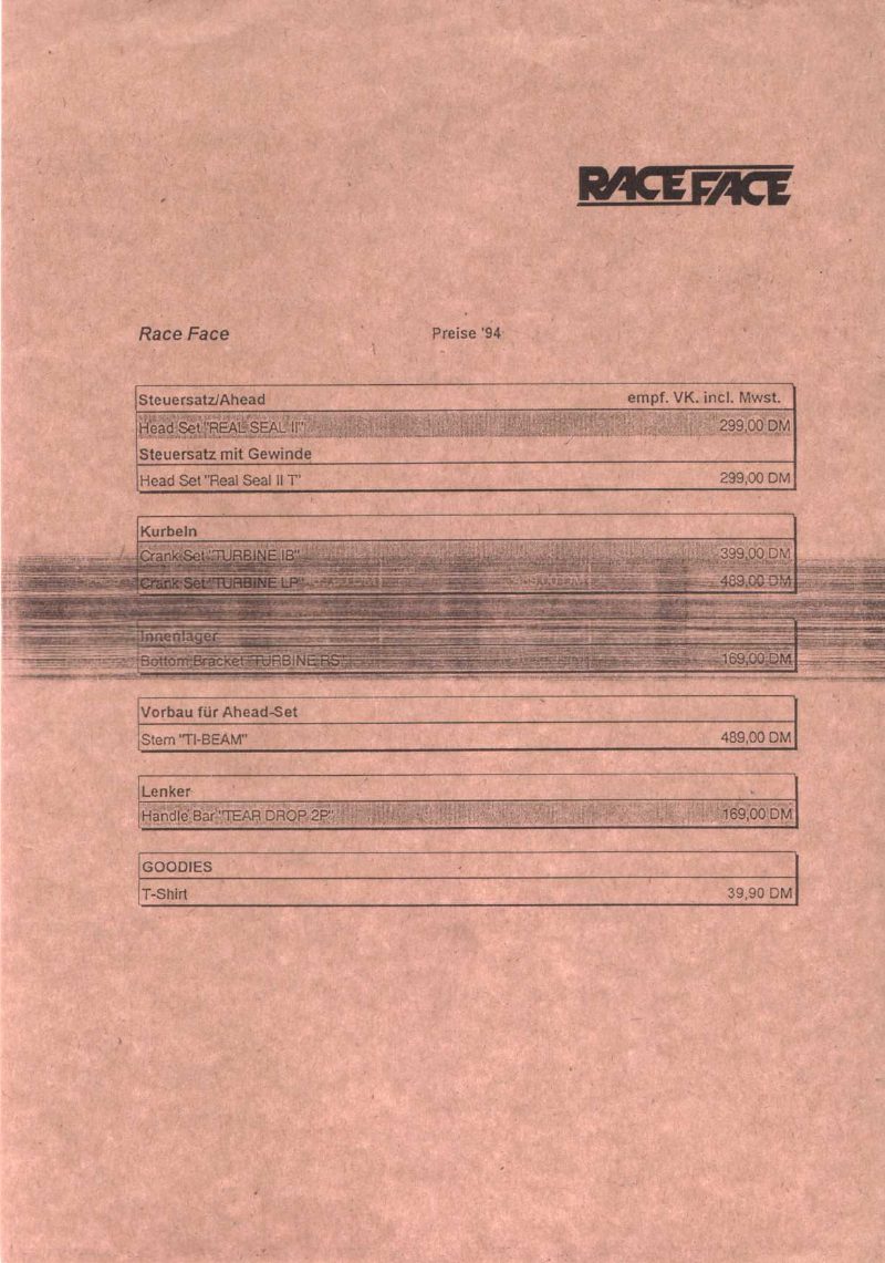Race Face 1994 catalog cover
